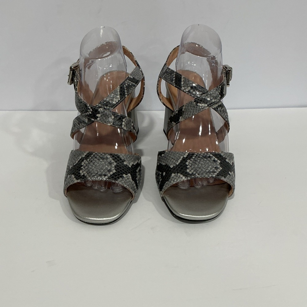 Geox D Sella High Sandals Light Gray Snake Skin Silver Block Heel, Size 41 Italy - Picture 2 of 8